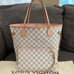 Authentic Neverfull MM Azur with Rose Ballerine interior